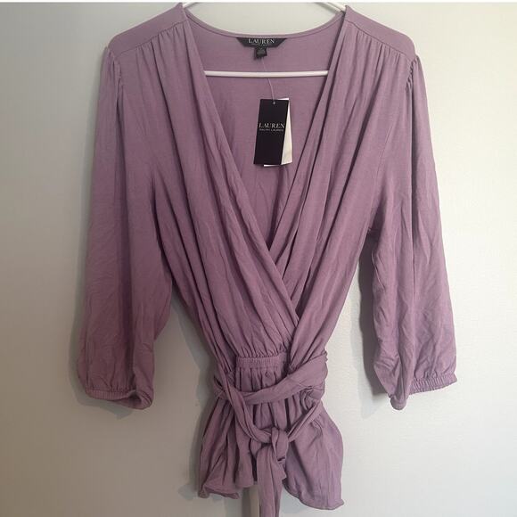 NWT Lauren Ralph Lauren Tie-Front Peplum Top – Purple, Women’s Medium - Picture 2 of 6